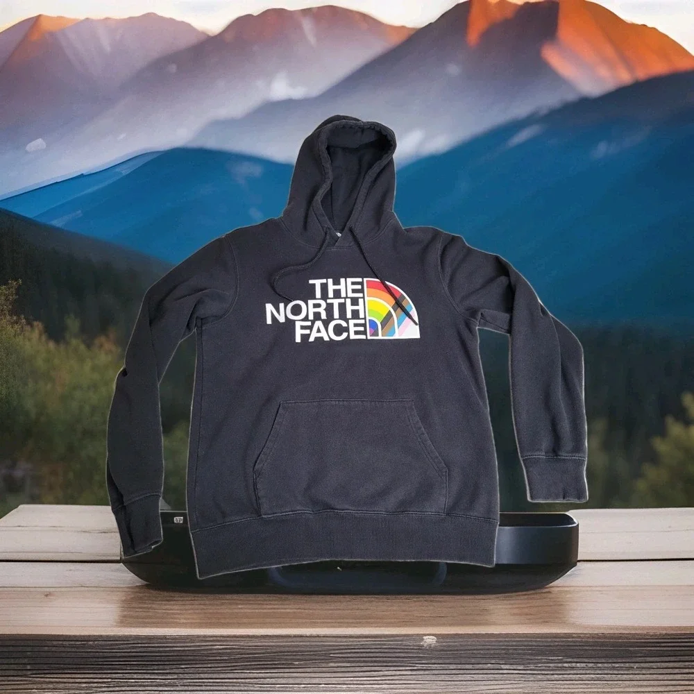 The North Face Hoodie Men's Small Black Rainbow Logo Pullover‎ Pride Edition